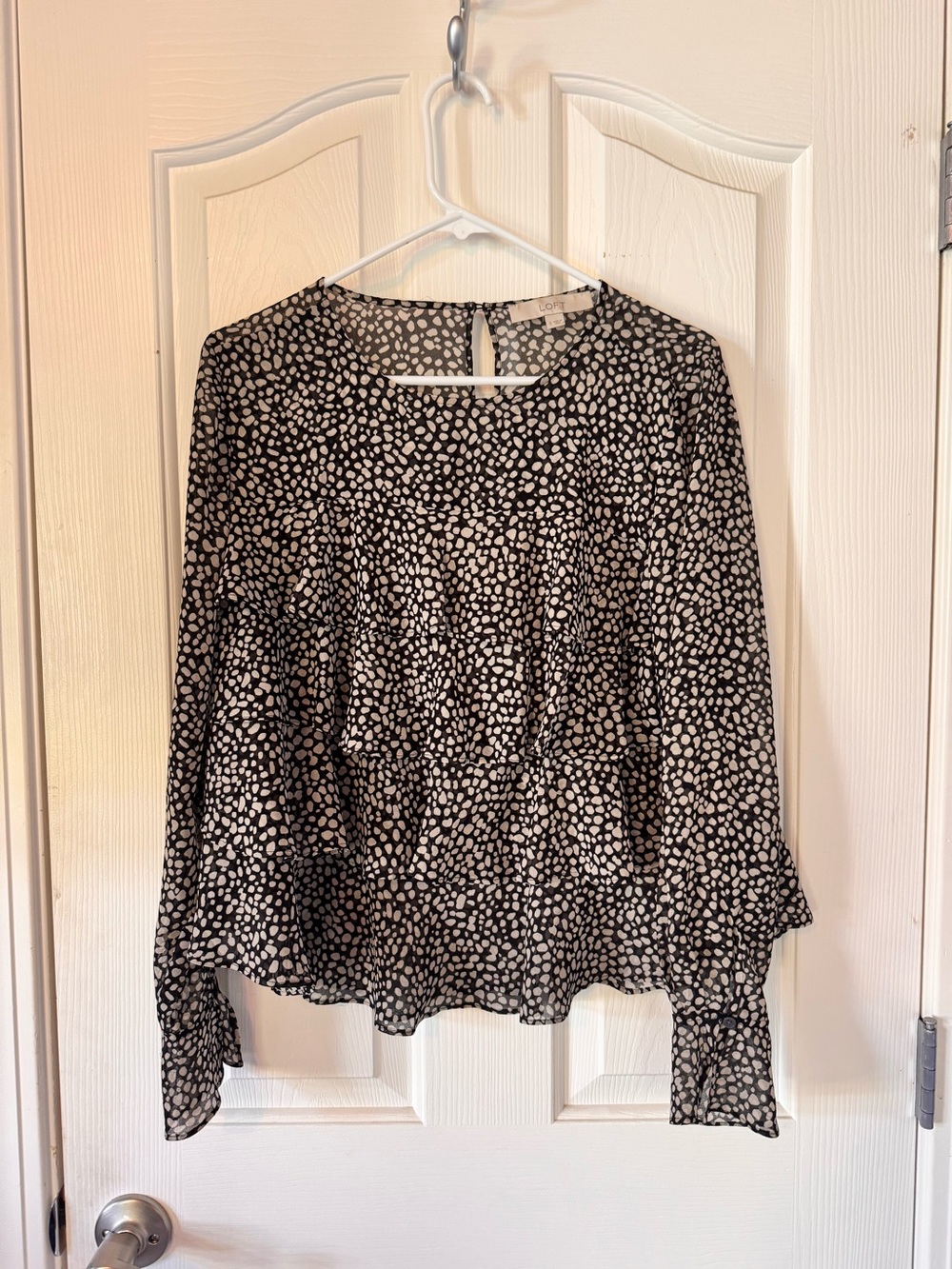 LOFT Black and White Printed Peplum Blouse